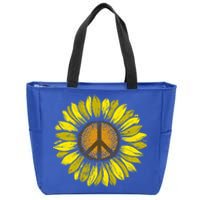 Sunflower Peace Sign Floral Hippie Love Retro Flower Peace Gift Zip Tote Bag