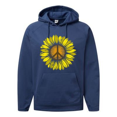 Sunflower Peace Sign Floral Hippie Love Retro Flower Peace Gift Performance Fleece Hoodie