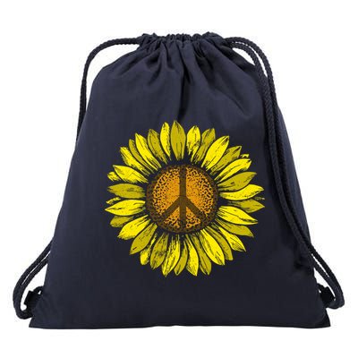 Sunflower Peace Sign Floral Hippie Love Retro Flower Peace Gift Drawstring Bag