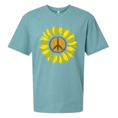 Sunflower Peace Sign Floral Hippie Love Retro Flower Peace Gift Sueded Cloud Jersey T-Shirt