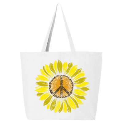 Sunflower Peace Sign Floral Hippie Love Retro Flower Peace Gift 25L Jumbo Tote