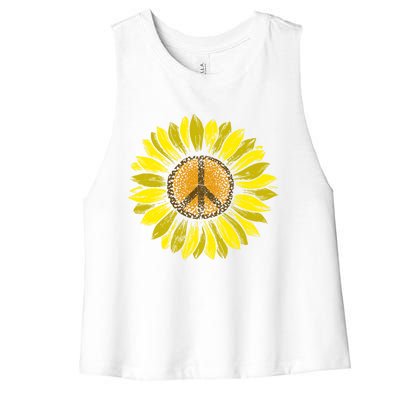 Sunflower Peace Sign Floral Hippie Love Retro Flower Peace Gift Women's Racerback Cropped Tank