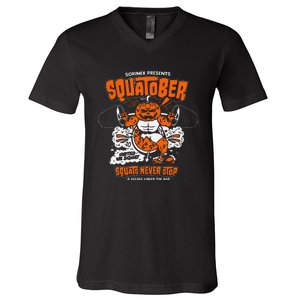 Sorinex Presents Squatober Squats Never Stop Funny Design Gift V-Neck T-Shirt