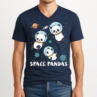 Space Pandas Shirts Funny Astronaut Planet Travel Tee V-Neck T-Shirt