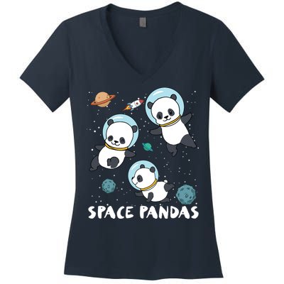 Space Pandas Shirts Funny Astronaut Planet Travel Tee Women's V-Neck T-Shirt