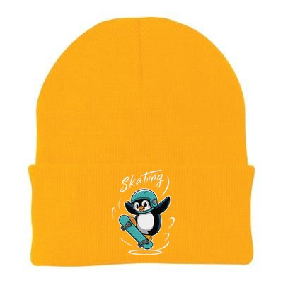 Skating Penguin Skateboard Funny Skater Penguin Knit Cap Winter Beanie