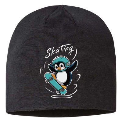 Skating Penguin Skateboard Funny Skater Penguin Sustainable Beanie