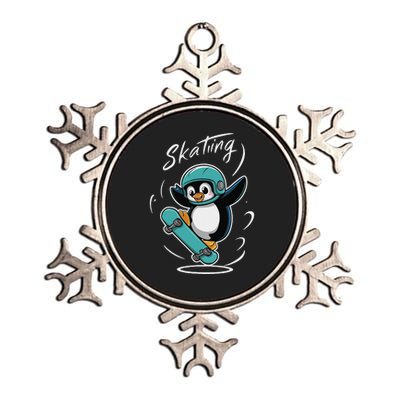 Skating Penguin Skateboard Funny Skater Penguin Metallic Star Ornament