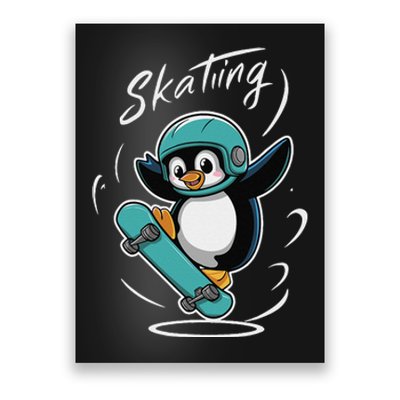 Skating Penguin Skateboard Funny Skater Penguin Poster