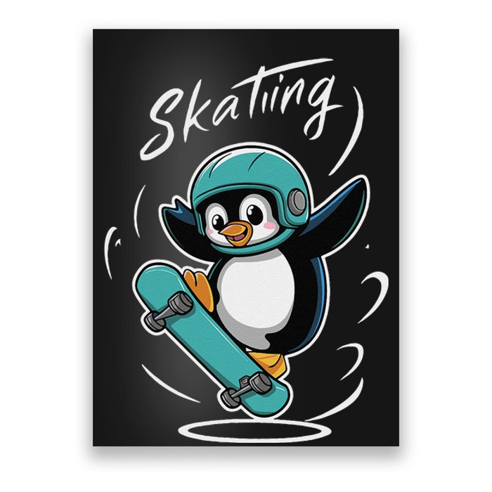 Skating Penguin Skateboard Funny Skater Penguin Poster