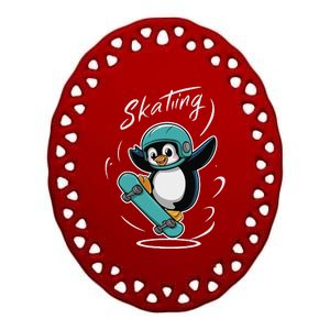 Skating Penguin Skateboard Funny Skater Penguin Ceramic Oval Ornament