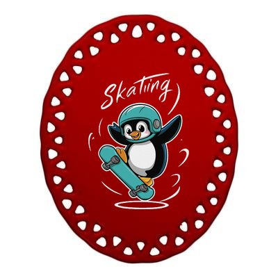 Skating Penguin Skateboard Funny Skater Penguin Ceramic Oval Ornament