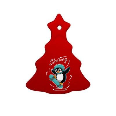 Skating Penguin Skateboard Funny Skater Penguin Ceramic Tree Ornament