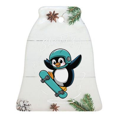 Skating Penguin Skateboard Funny Skater Penguin Ceramic Bell Ornament