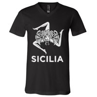 Sicilian Pride Sicilia Trinacria Sicilian V-Neck T-Shirt