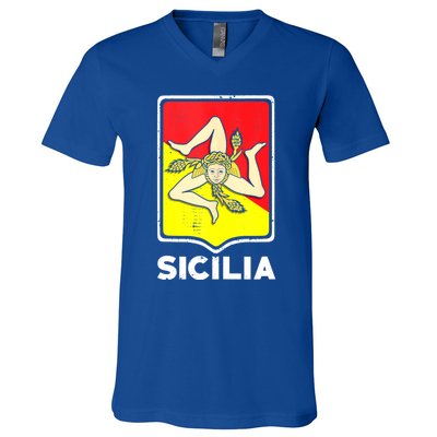 Sicilian Pride Sicilia Sicilian Flag Trinacria V-Neck T-Shirt