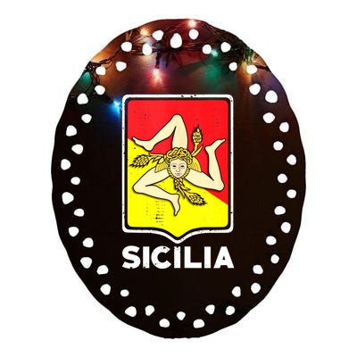 Sicilian Pride Sicilia Sicilian Flag Trinacria Ceramic Oval Ornament