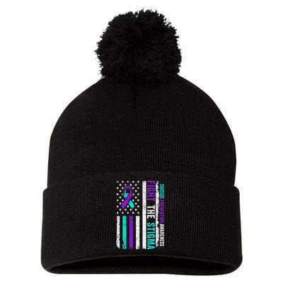 Suicide Prevention Support Fight Stigma Suicide Awareness Pom Pom 12in Knit Beanie