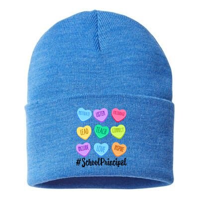 School Principal Staff Valentine's Day Pastel Candy Heart Funny Gift Sustainable Knit Beanie