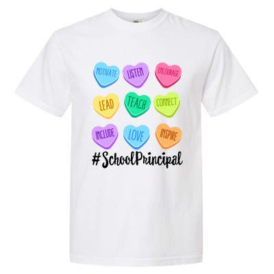 School Principal Staff Valentine's Day Pastel Candy Heart Funny Gift Garment-Dyed Heavyweight T-Shirt