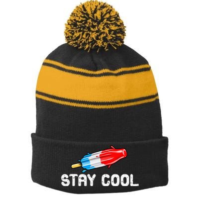 Summer Popsicle Stay Cool Funny Bomb Retro 80s Pop Gift Stripe Pom Pom Beanie