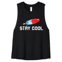 Summer Popsicle Stay Cool Funny Bomb Retro 80s Pop Gift Women's Racerback Cropped Tank