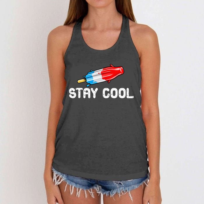 Summer Popsicle Stay Cool Funny Bomb Retro 80s Pop Gift Women's Knotted Racerback Tank