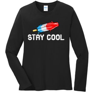 Summer Popsicle Stay Cool Funny Bomb Retro 80s Pop Gift Ladies Long Sleeve Shirt