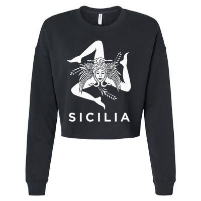Sicilian Pride Sicilia Sicilian Flag Trinacria Cropped Pullover Crew