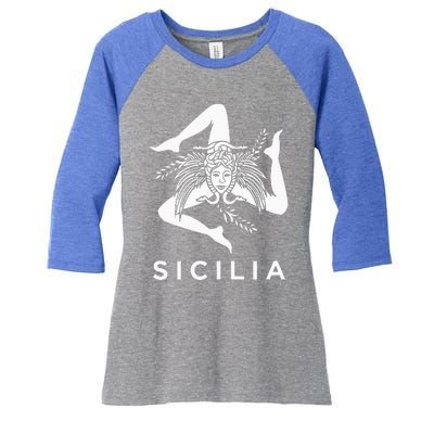 Sicilian Pride Sicilia Sicilian Flag Trinacria Women's Tri-Blend 3/4-Sleeve Raglan Shirt