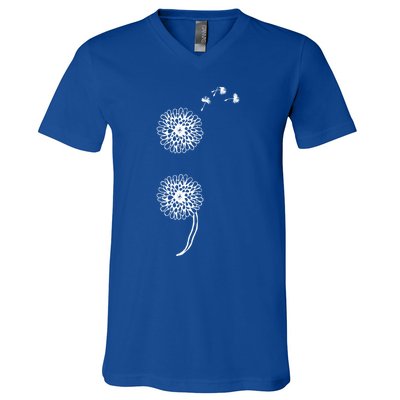 Semicolon Project Suicide Prevention Blowball Dandelion Gift V-Neck T-Shirt