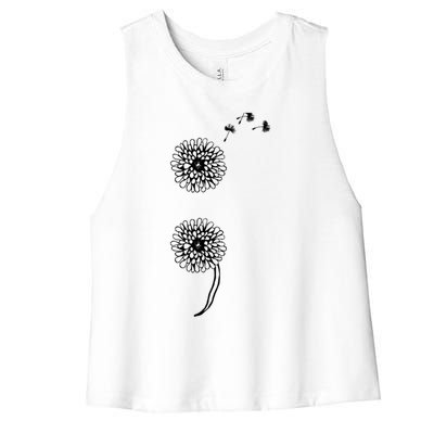 Semicolon Project Suicide Prevention Blowball Dandelion Gift Women's Racerback Cropped Tank