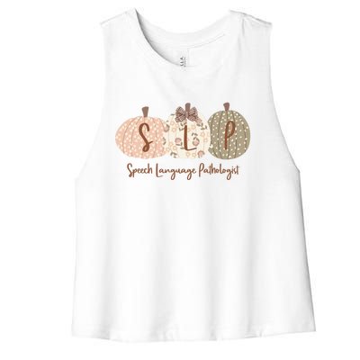 Slp Pumpkin Speech Language Pathologist Fall Autumn Women's Racerback Cropped Tank