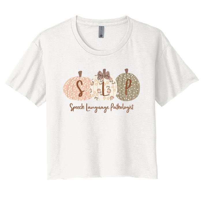 Slp Pumpkin Speech Language Pathologist Fall Autumn Women's Crop Top Tee