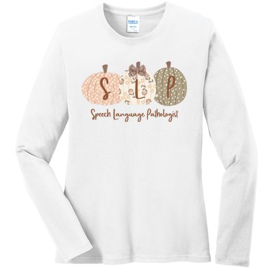 Slp Pumpkin Speech Language Pathologist Fall Autumn Ladies Long Sleeve Shirt