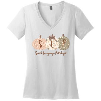 Slp Pumpkin Speech Language Pathologist Fall Autumn Women's V-Neck T-Shirt