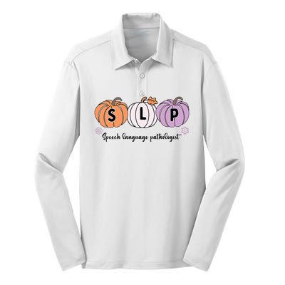 Slp Pumpkin Speech Language Pathologist Grade Fall Autumn Silk Touch Performance Long Sleeve Polo