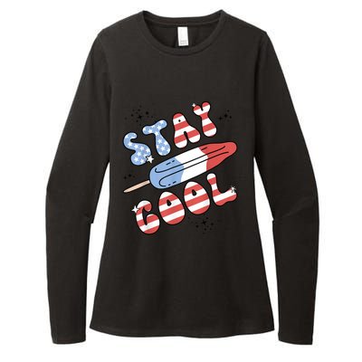 Summer Popsicle Stay Cool 4th Of July Retro Groovy US Flag Womens CVC Long Sleeve Shirt