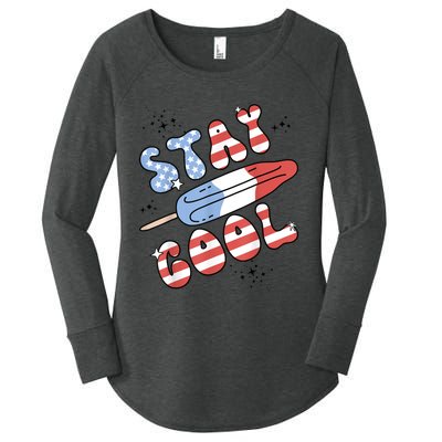 Summer Popsicle Stay Cool 4th Of July Retro Groovy US Flag Women's Perfect Tri Tunic Long Sleeve Shirt