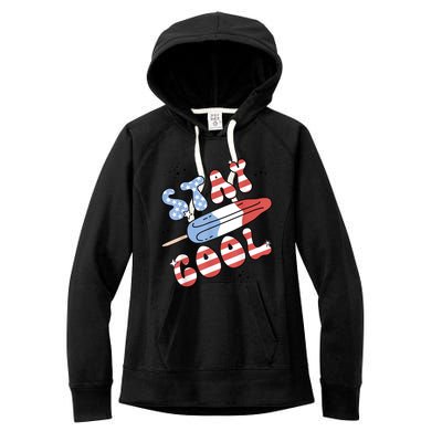 Summer Popsicle Stay Cool 4th Of July Retro Groovy US Flag Women's Fleece Hoodie