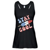 Summer Popsicle Stay Cool 4th Of July Retro Groovy US Flag Ladies Essential Flowy Tank