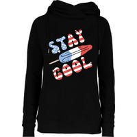 Summer Popsicle Stay Cool 4th Of July Retro Groovy US Flag Womens Funnel Neck Pullover Hood