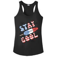 Summer Popsicle Stay Cool 4th Of July Retro Groovy US Flag Ladies PosiCharge Competitor Racerback Tank