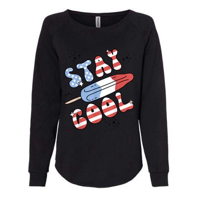 Summer Popsicle Stay Cool 4th Of July Retro Groovy US Flag Womens California Wash Sweatshirt