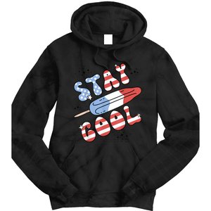 Summer Popsicle Stay Cool 4th Of July Retro Groovy US Flag Tie Dye Hoodie