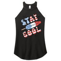 Summer Popsicle Stay Cool 4th Of July Retro Groovy US Flag Women's Perfect Tri Rocker Tank