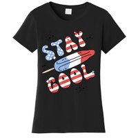 Summer Popsicle Stay Cool 4th Of July Retro Groovy US Flag Women's T-Shirt