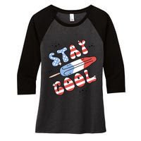 Summer Popsicle Stay Cool 4th Of July Retro Groovy US Flag Women's Tri-Blend 3/4-Sleeve Raglan Shirt