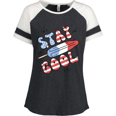 Summer Popsicle Stay Cool 4th Of July Retro Groovy US Flag Enza Ladies Jersey Colorblock Tee