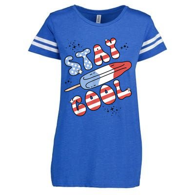 Summer Popsicle Stay Cool 4th Of July Retro Groovy US Flag Enza Ladies Jersey Football T-Shirt